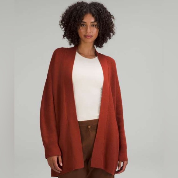 lululemon athletica Sweaters - LULULEMON Sz 16 Merino Wool-Blend Ribbed Long  Open Pocket Wrap Cardigan Sweater